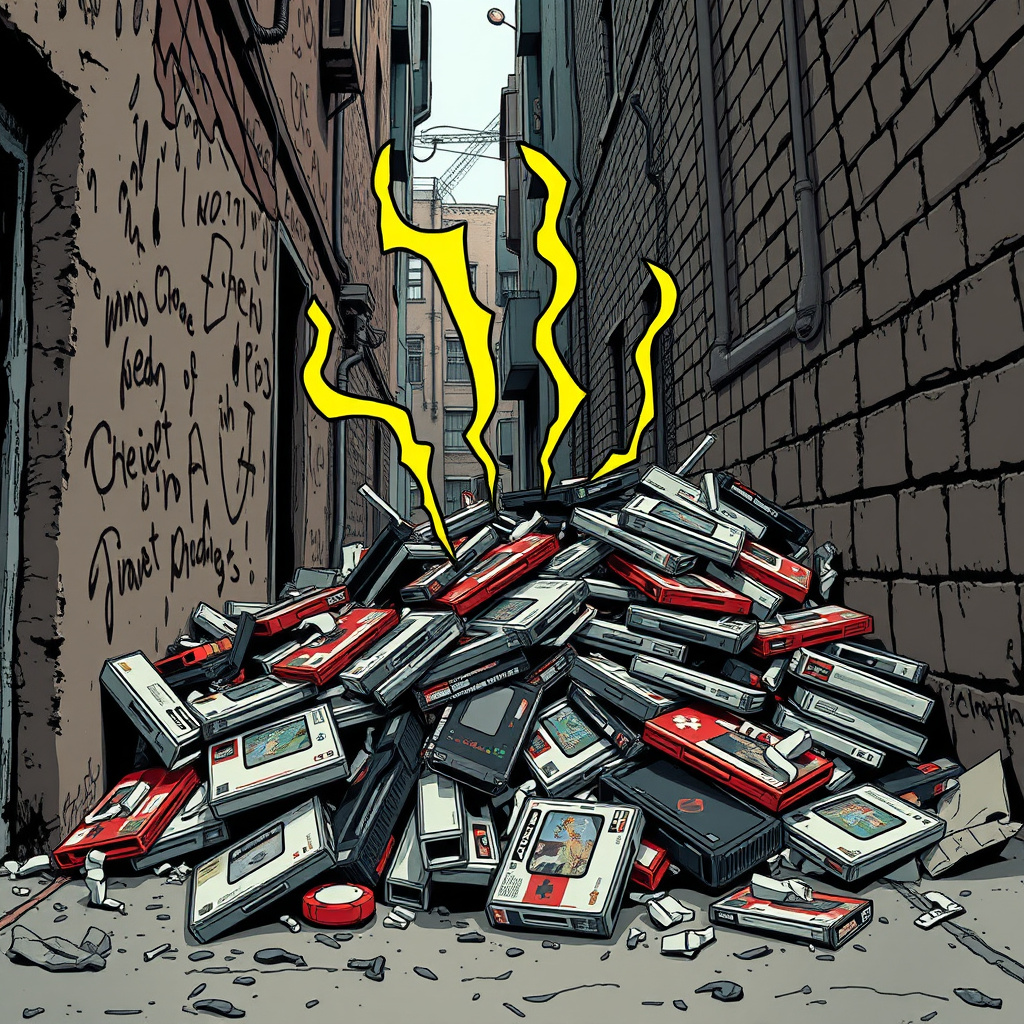 a pile of trash games down an alley way